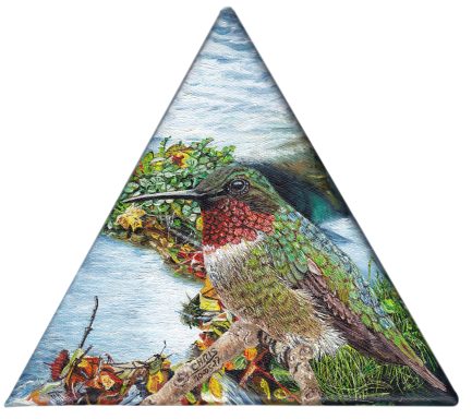 Colibri coloré avec un plumage brillant sur fond de nature.