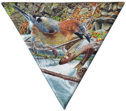 Un oiseau attrape un poisson près d'un ruisseau. Arrière-plan naturel.